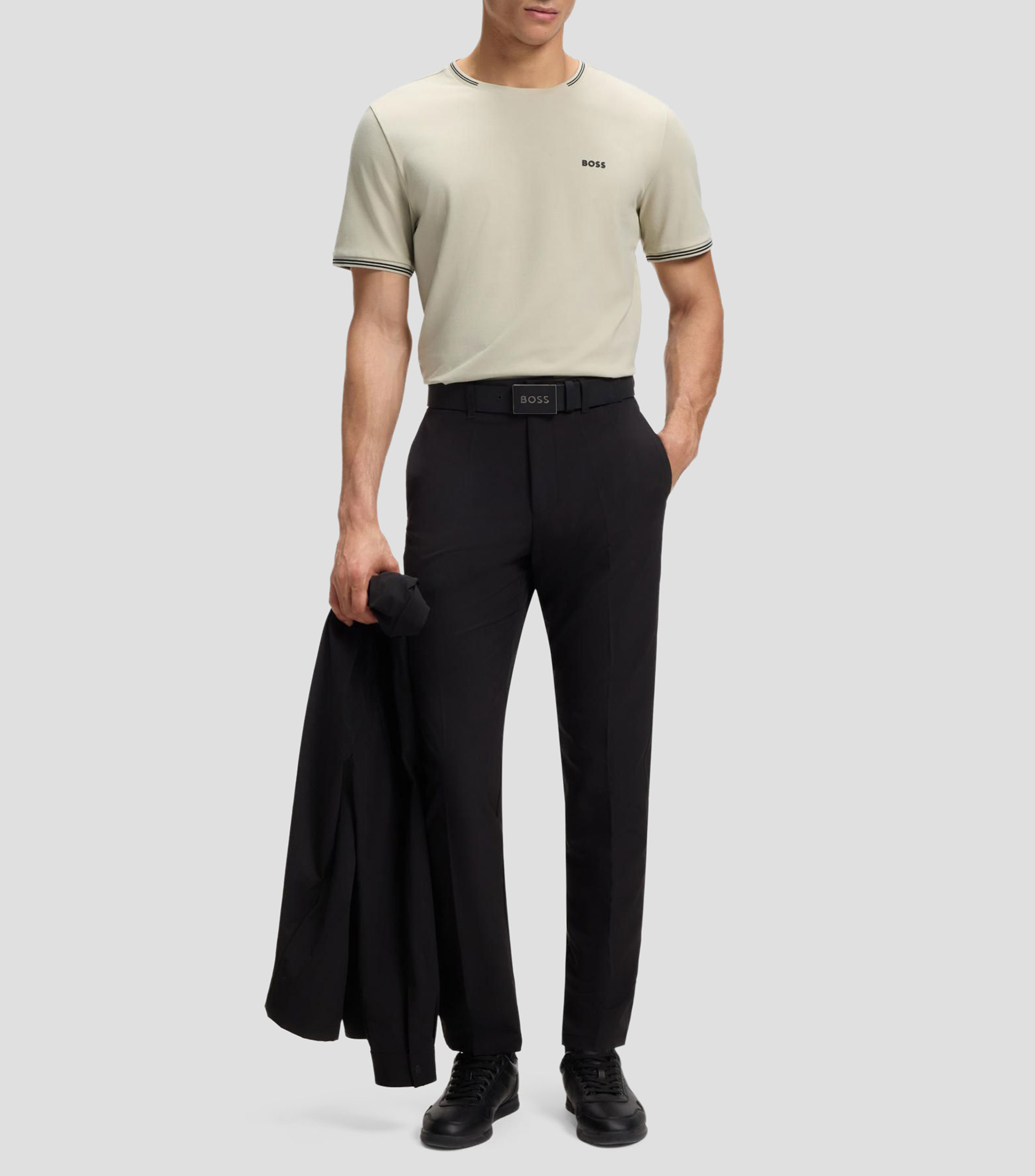Playera de algodón elástico con rayas y logotipo Hombre